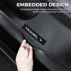 Doietc door sill protector close-up showing carbon fiber texture.