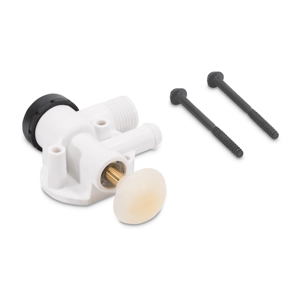 Dometic water valve assembly installed on a Sealand VacuFlush head.