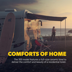 Dometic 300-series foot-pedal operation enables hands-free flushing.