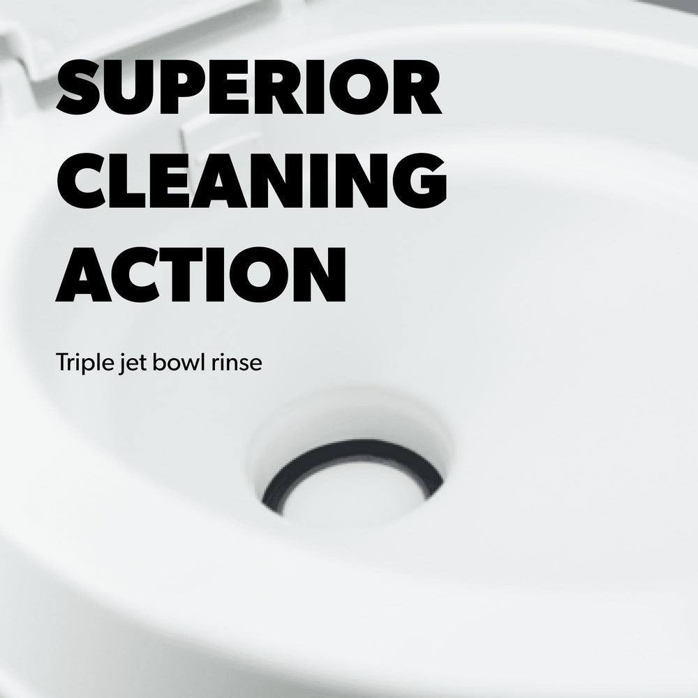 Dometic 300-series gravity flush achieves efficient, low-water operation.
