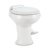 Dometic 300-series toilet side view showing space-saving design for RV interiors.