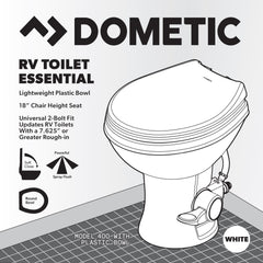 Dometic 400 Essential toilet 2-bolt mount showcases simple drop-in installation.