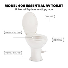 Dometic 400 Essential toilet compact rear profile fits snug rear corners with comfort.