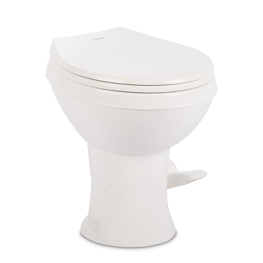 Dometic 400 Essential toilet front view shows compact profile for tight RV spaces.