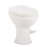 Dometic 400 Essential toilet front view shows compact profile for tight RV spaces.