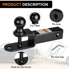 Donext 1/4-inch towing rod connects to tow strap loops.