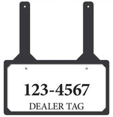 Donkey Auto Products rubber demo license plate holder mounted on trunk strap for secure test drives.