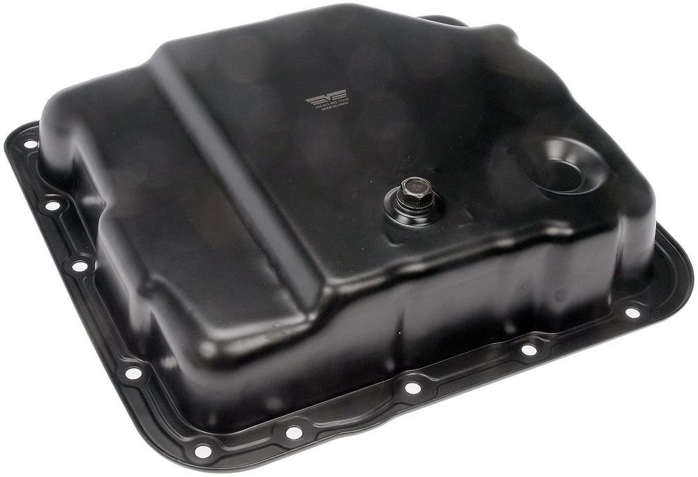 Dorman 265-811 transmission oil pan with drain plug for spill-free service.