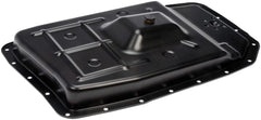 Dorman 265-854 transmission pan with drain plug, close-up highlighting the drain feature.