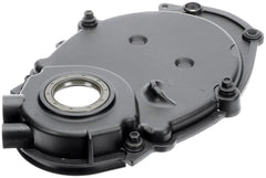 Dorman 635-502 timing cover, front view, engineered for precise fit and long life.