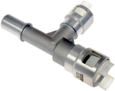 Dorman 800-413HP metal heater hose connector top view emphasizes rugged durability.
