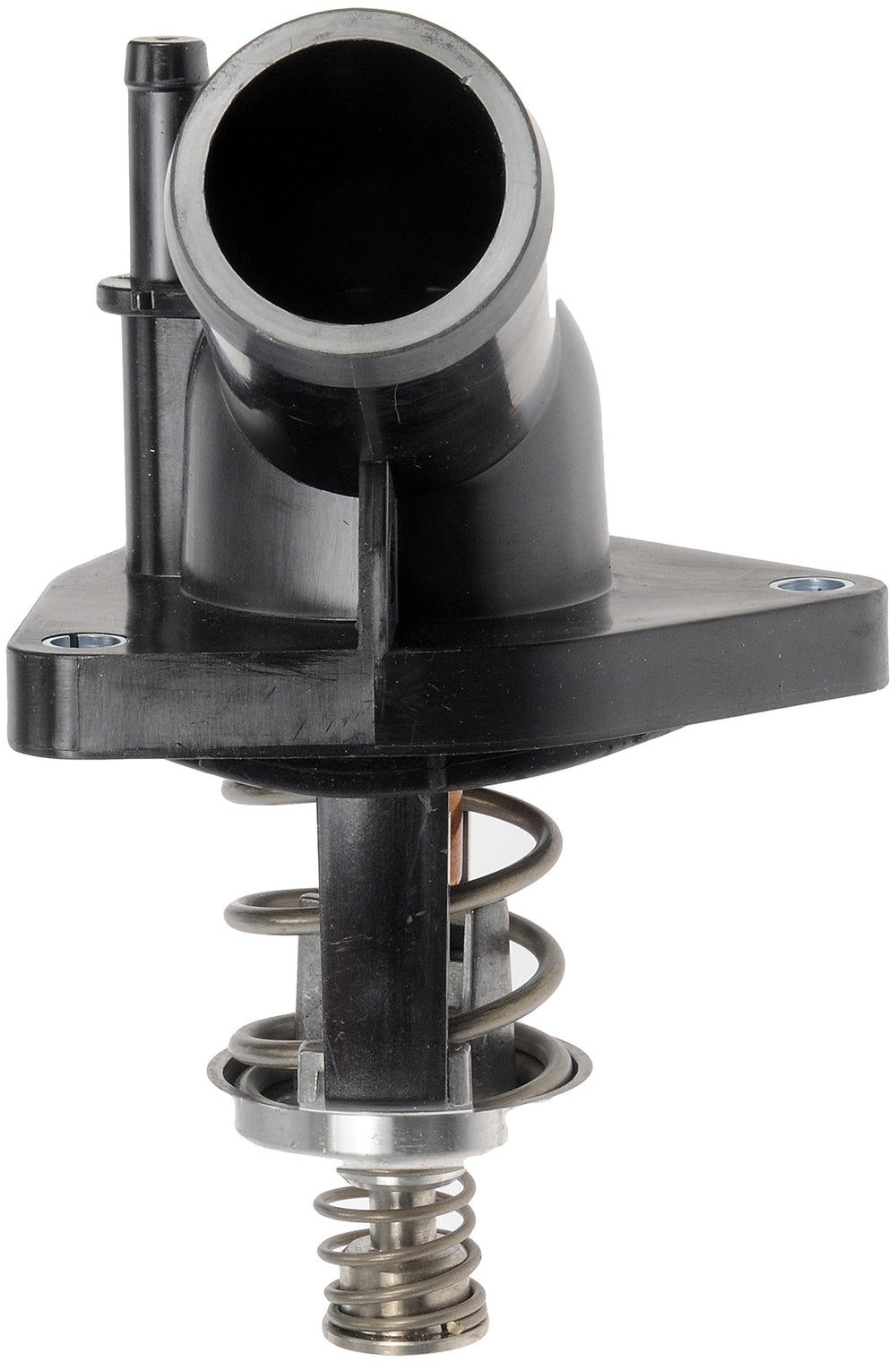 Dorman 902-2090 thermostat housing side view, precise fit and seal for reliable cooling.