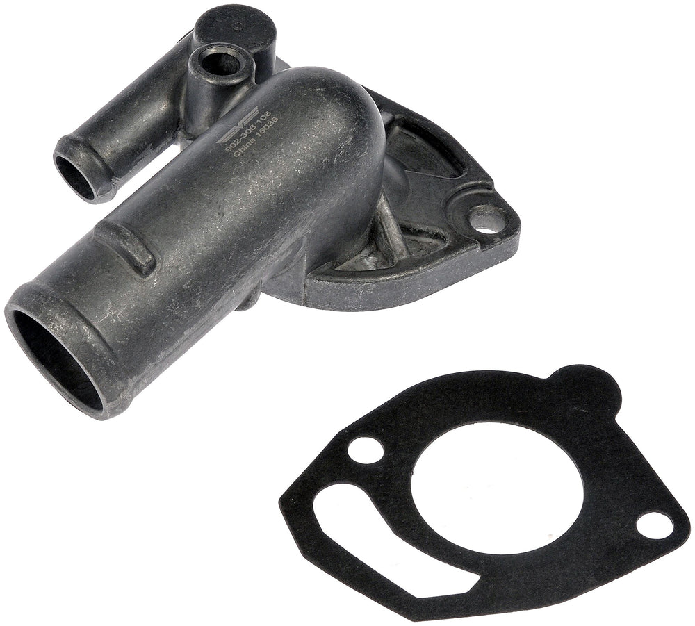Dorman 902-306 thermostat housing front view showing clear fit with Dodge and Jeep engines