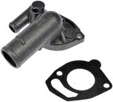 Dorman 902-306 thermostat housing front view showing clear fit with Dodge and Jeep engines