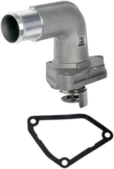 Dorman 902-5902 thermostat housing front view for Infiniti and Nissan, durable replacement.