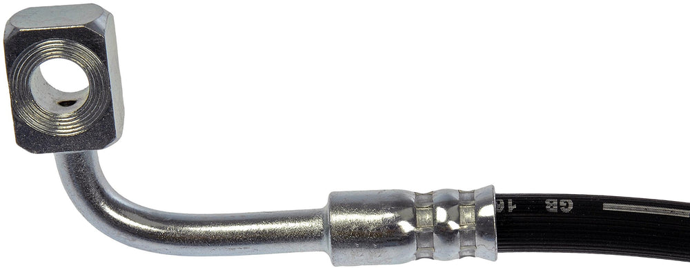 Dorman H621750 brake hose close-up shows durable EPDM rubber and corrosion-resistant fittings.