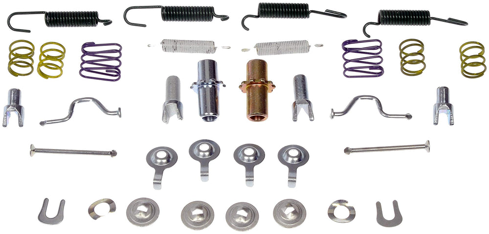 Dorman HW17393 rear parking brake hardware kit package showing complete components for easy replacement.