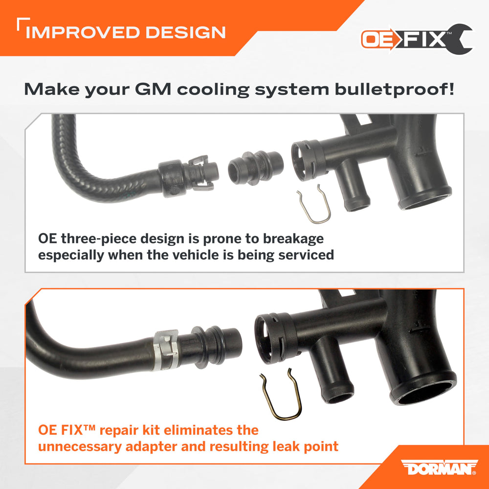 Dorman OE FIX connector detail highlights redesigned end for reliability.