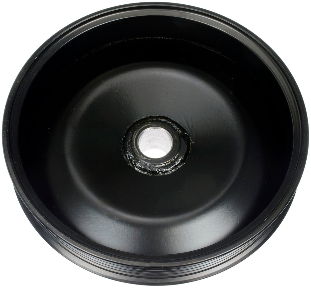 Dorman power steering pump pulley side profile highlights robust steel construction for long service.