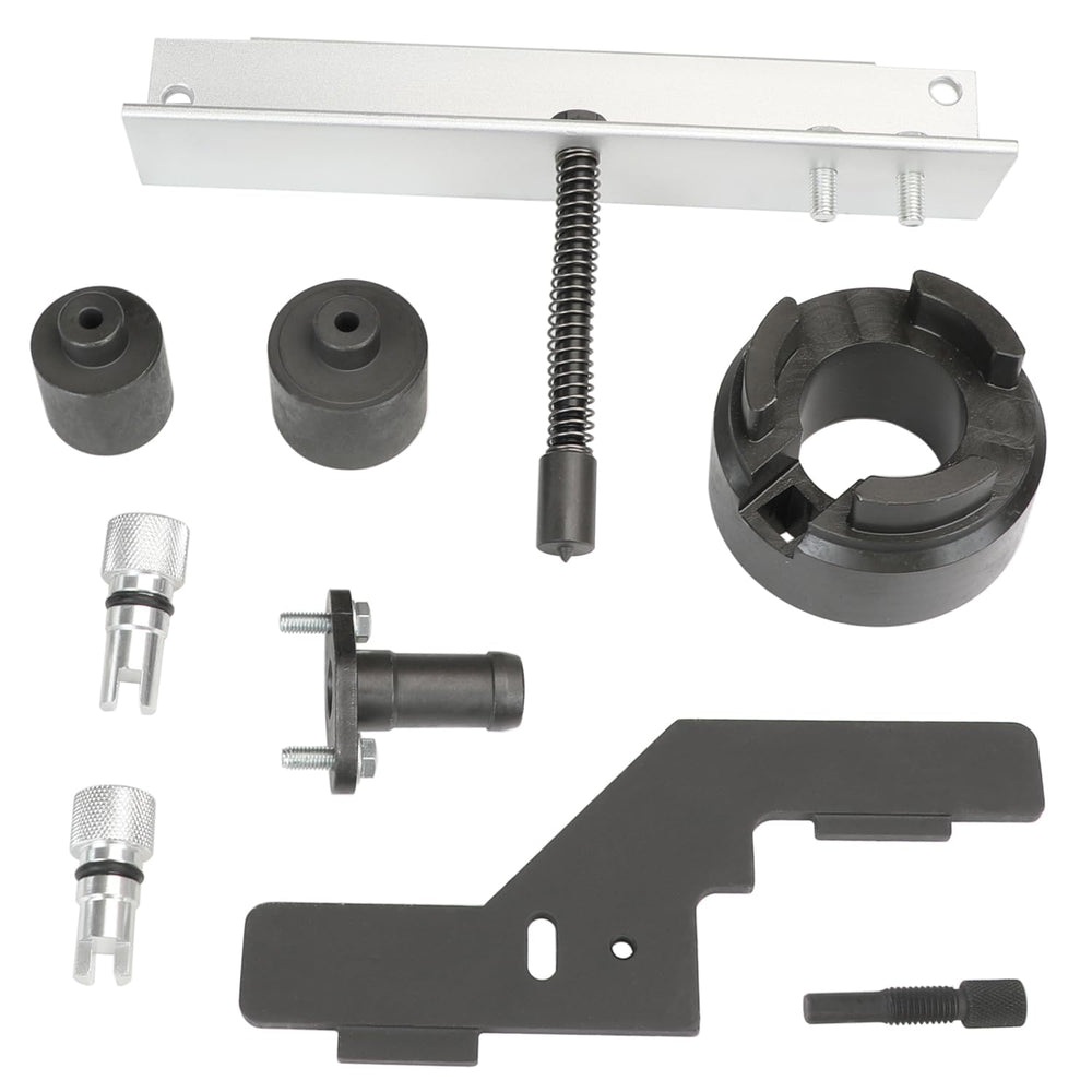 DPTOOL crankshaft damper holder stabilizing the crank during timing.