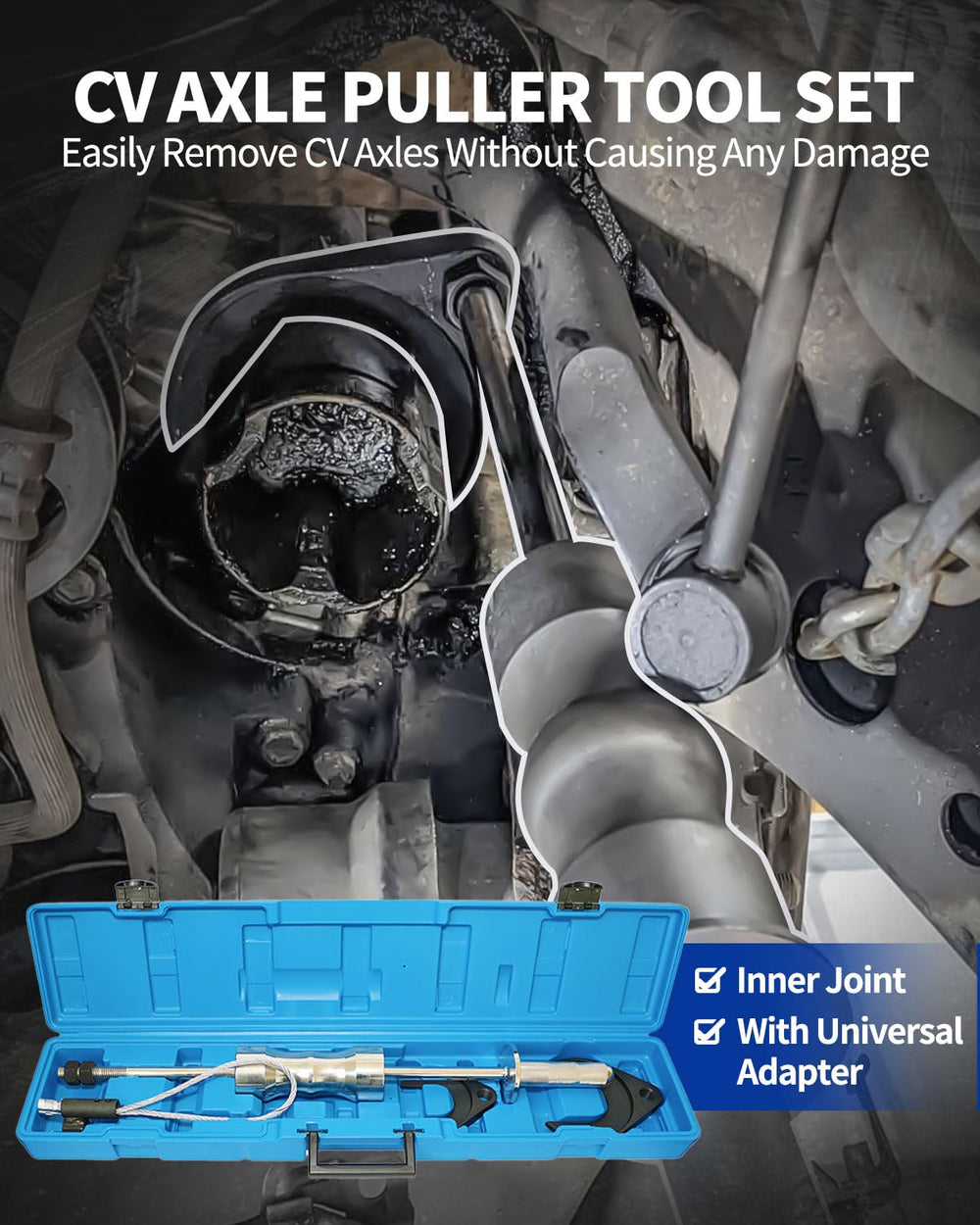 DPTOOL CV joint fork 63mm securely engages joints for versatile removal.
