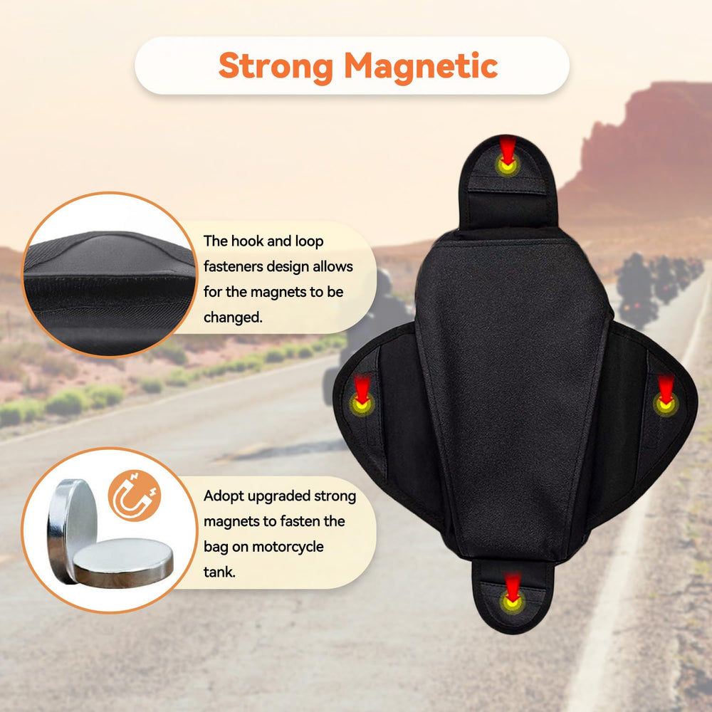 Dracarys tank bag main pocket open illustrating roomy storage capacity