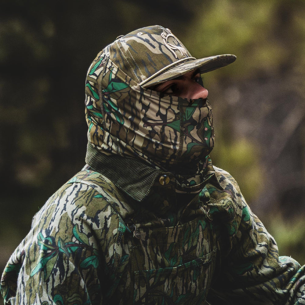 Drake Waterfowl Half Mask Greenleaf, mouth perforations promote breathability during demanding hunts