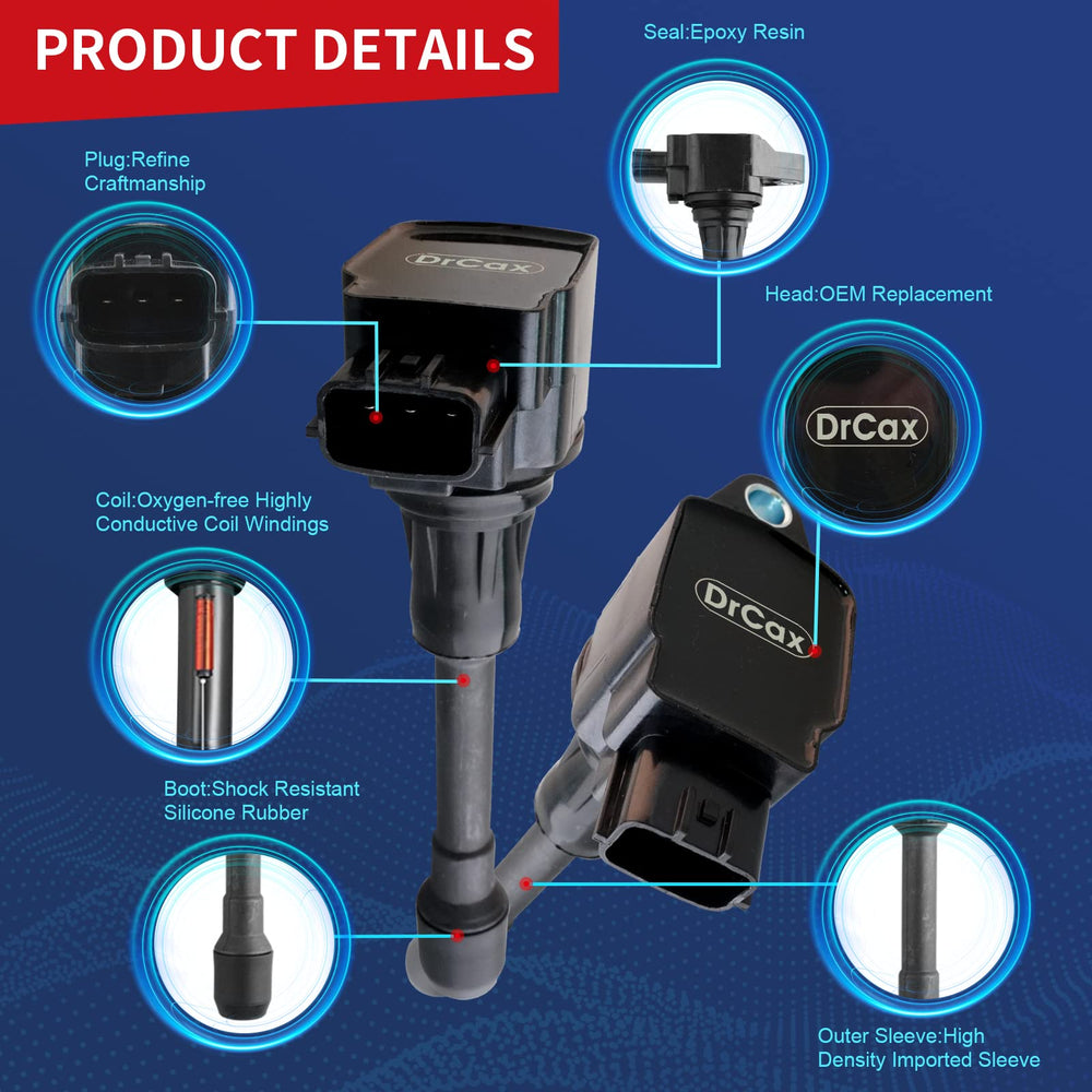 DrCax ignition coil UF739 top view emphasizing coil head design.