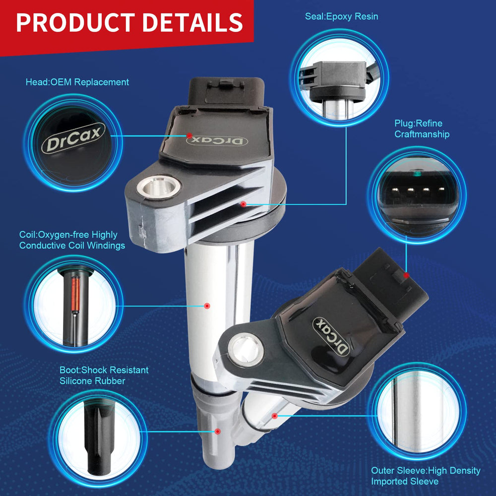 DrCax UF487 ignition coil side view highlighting durable housing