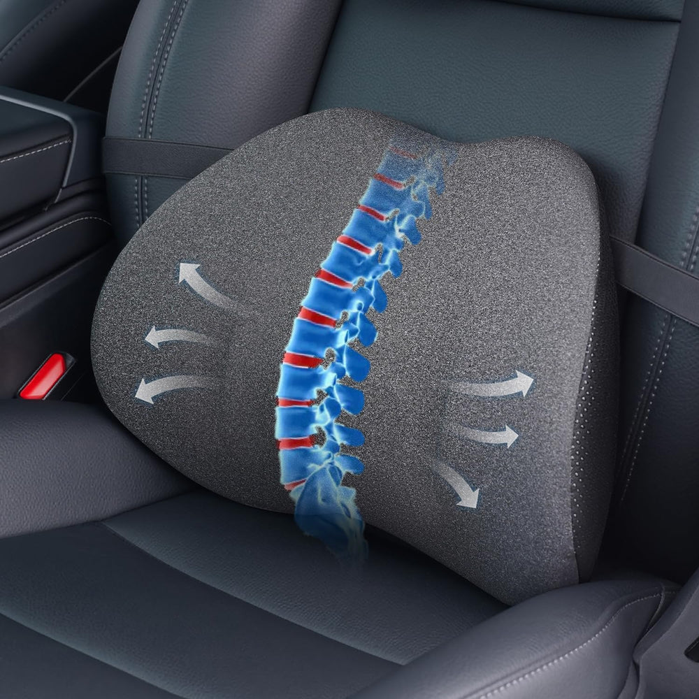 Dreamer Car lumbar pillow side profile for ergonomic lower back support and long-drive comfort