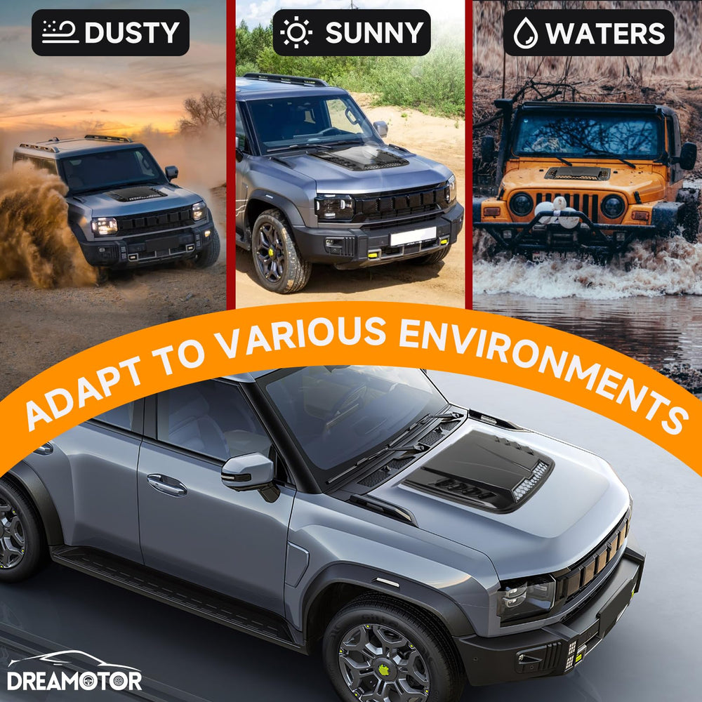 DREAMOTOR hood scoop vent design angle illustrating optimized engine bay airflow