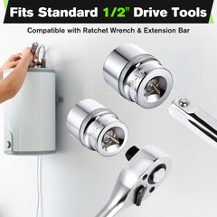 Dreyoo Anode Rod Socket Kit 6-point design prevents slipping during service