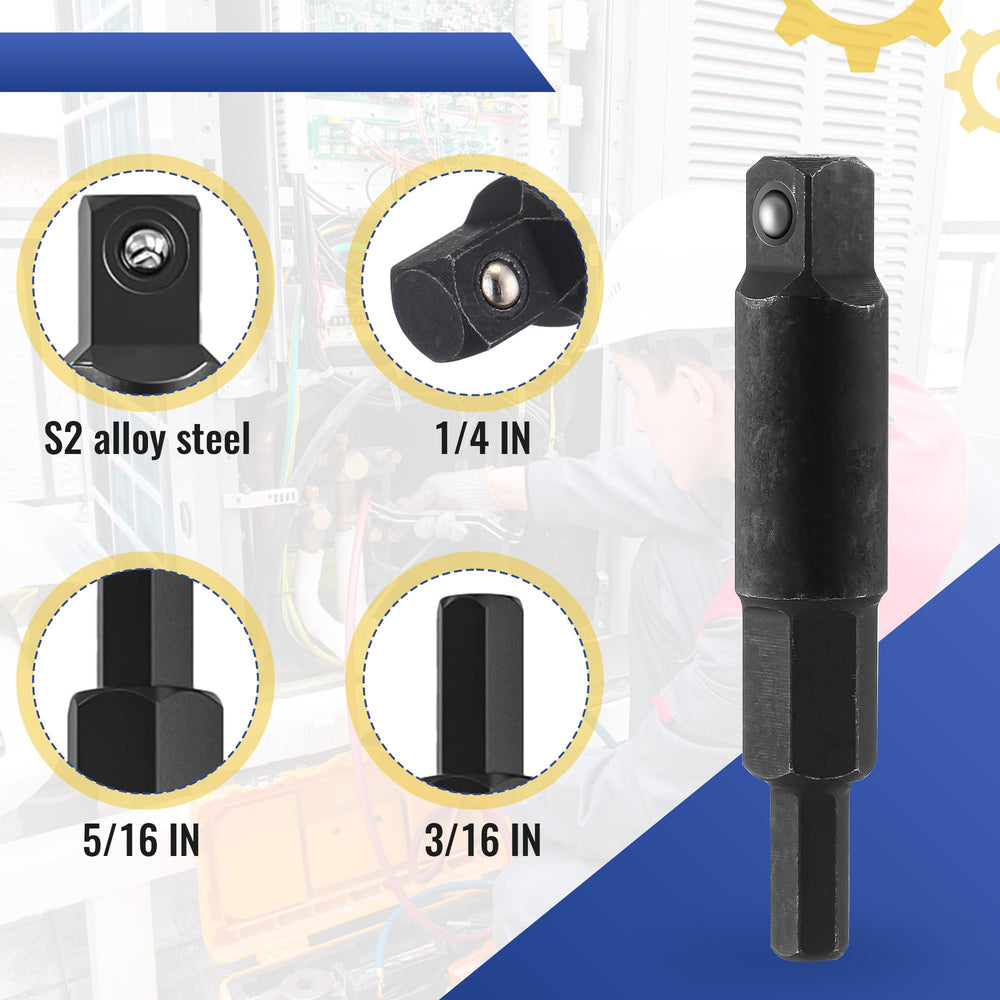 Dreyoo hex bit adapters serve with 1/4 and 5/16 inch wrenches.