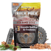 Drive Time Truck Puck Cedar fragrance packaging showing compact design for vehicles.