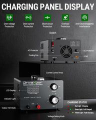 DriveXpwr charger panel display showing easy to read settings