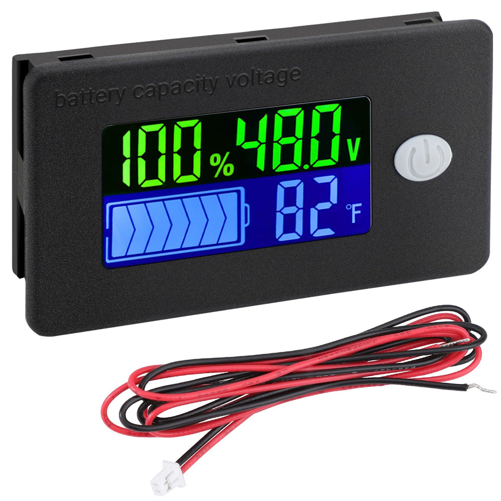 DROK 48V golf cart battery meter LCD display for quick voltage readings.