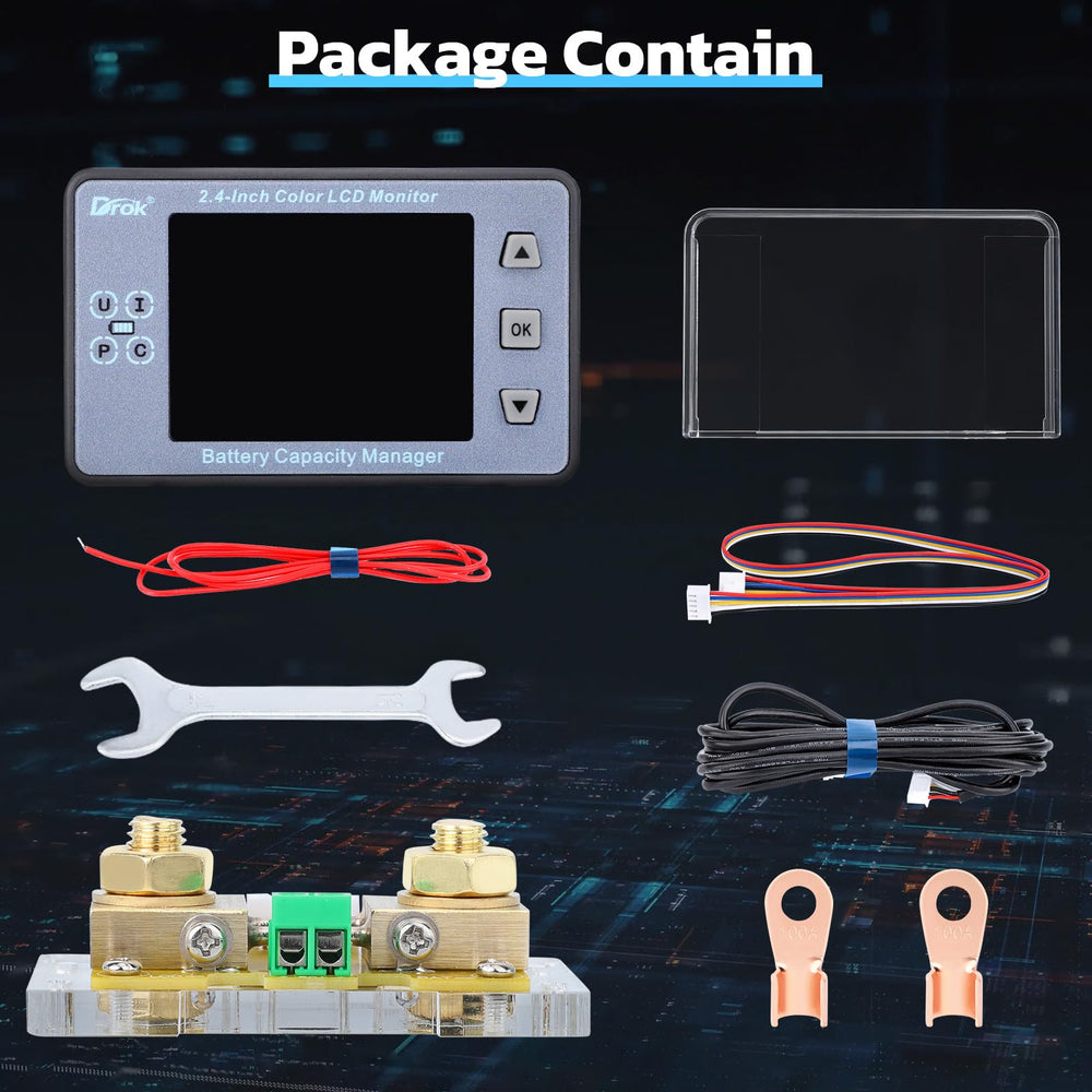 DROK packaging with accessories and one-year warranty information