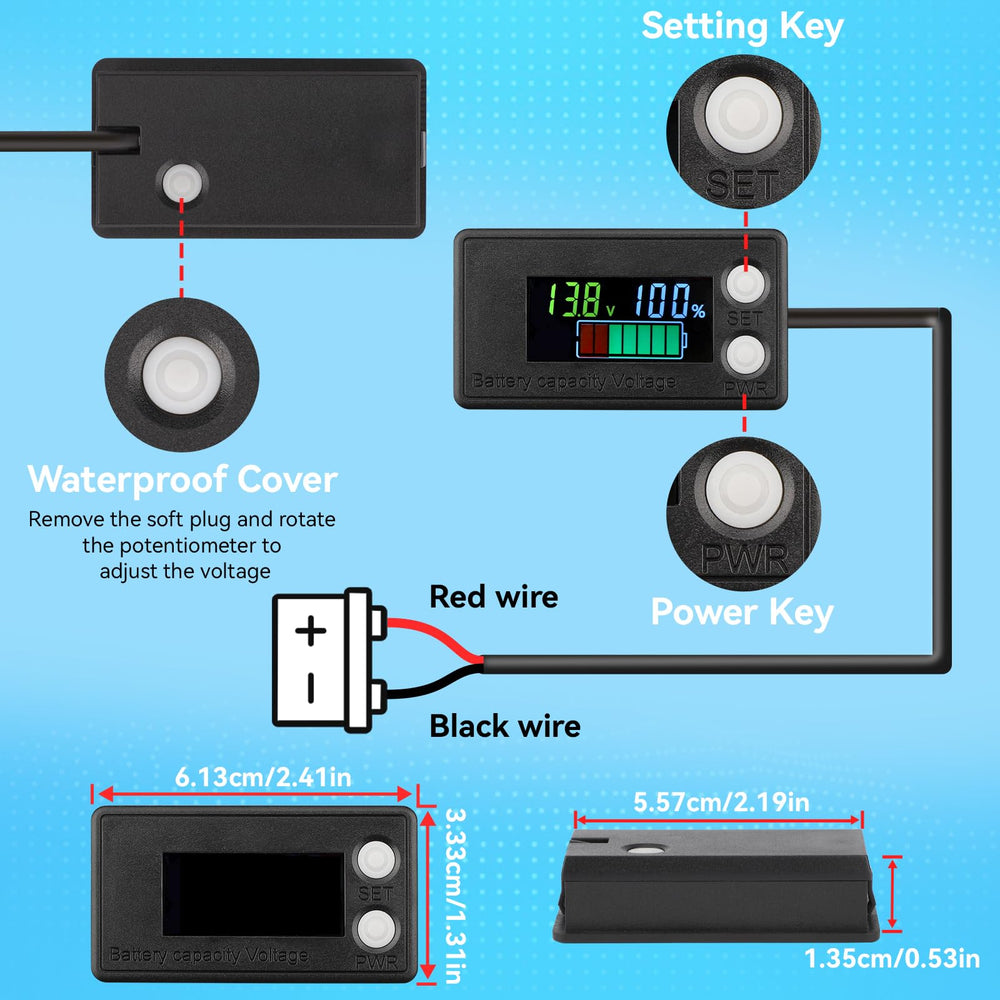 DROK battery monitor suitable for cars, golf carts, RVs, and marine applications