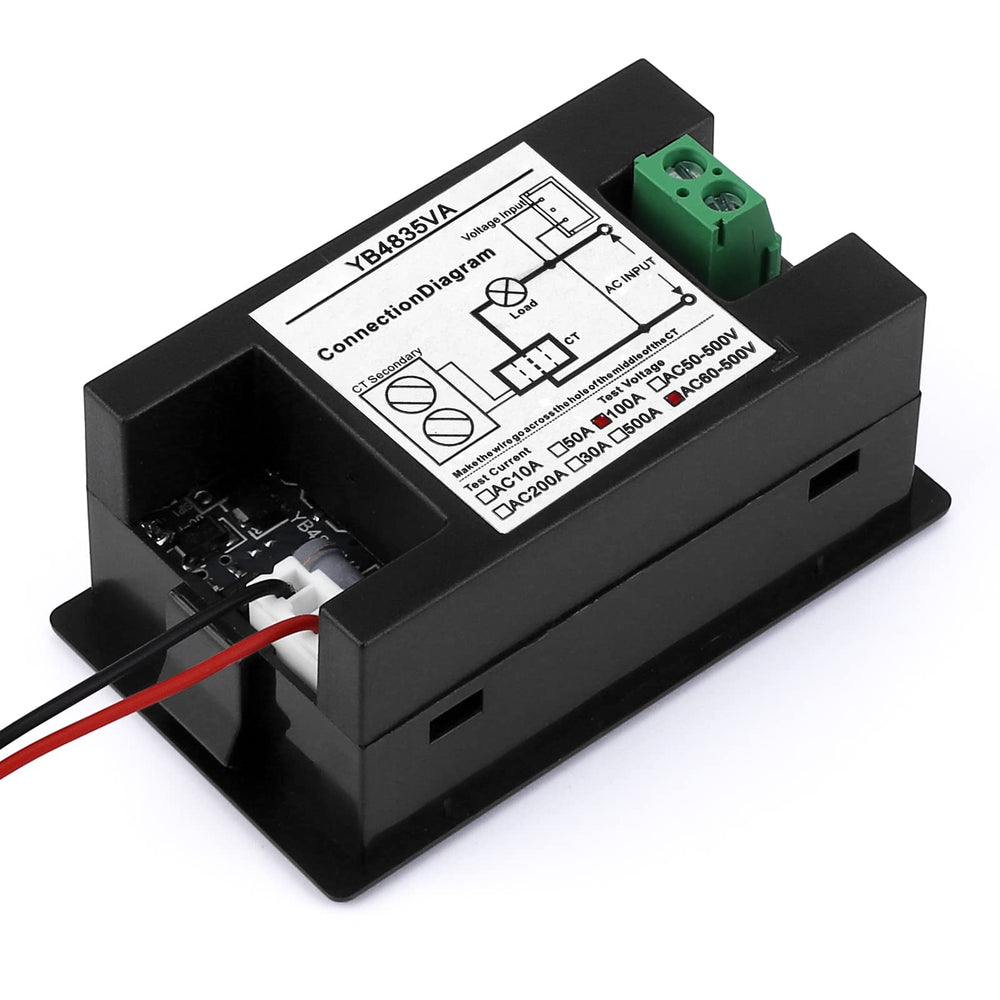 DROK volt amp meter CT hole fits a 25mm sensing core for versatile mounting.
