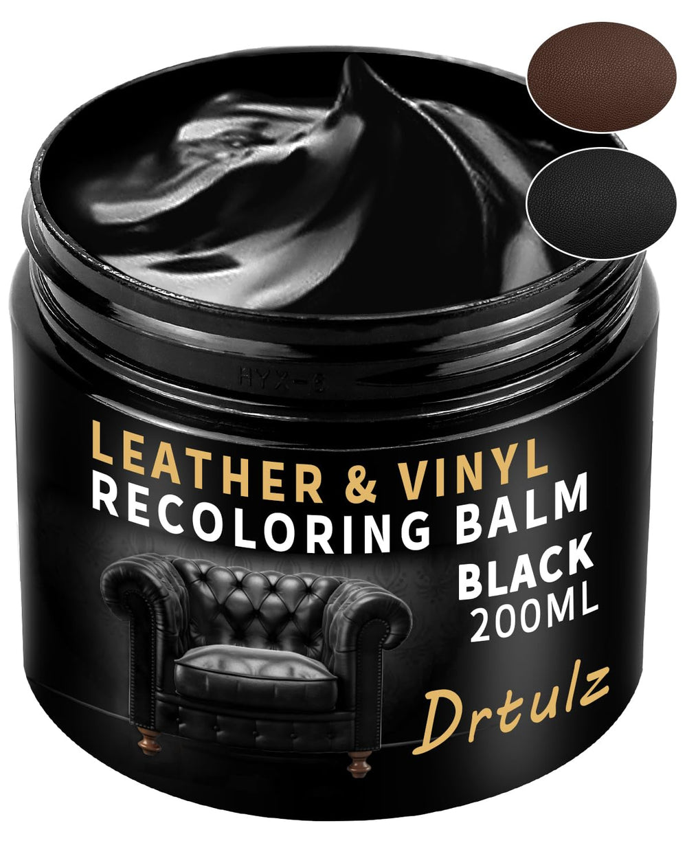drtulz Black Leather Recoloring Balm applied to a scratched sofa for renewed color