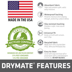 Drymate durable top layer with recycled content supports long-lasting use.