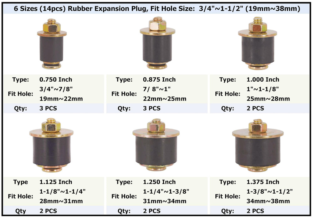 Dsnaduo 1 to 1-1/8 inch plugs for snug fits.