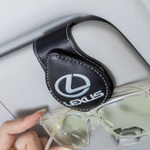 DSVI sunglasses holder clip closeup showing durable leather and secure grip.