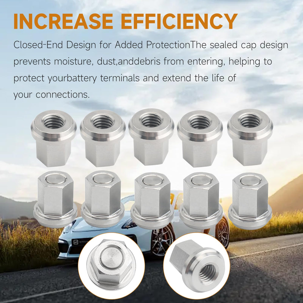 Dsyboko stainless steel post nut for weather-resistant battery systems.
