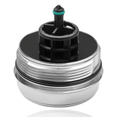 Dtomi aluminium oil filter housing cover cap installed on a BMW engine for secure fit