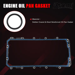 Dtomi oil pan gasket compatibility chart close-up communicates broad vehicle coverage.