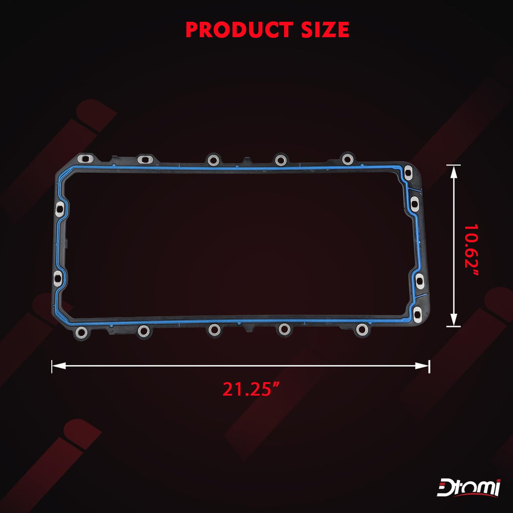 Dtomi oil pan gasket packaging close-up showcases brand-new, ready-to-install parts.