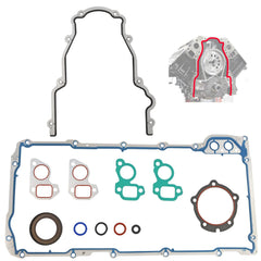 Dtomi timing cover gasket set close-up showing precision fit for LS V8 engines.
