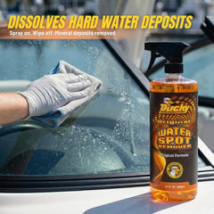 DUCKY Water Spot Remover on transom and chrome exhaust tips