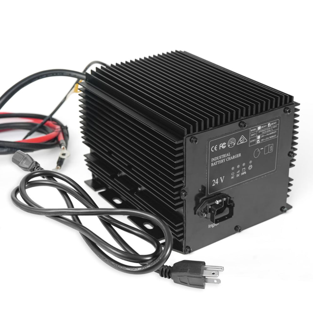DUKVI HB600-24B front view showing compact charger ready for 24V lifts